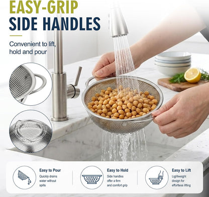 Rice Strainer & Rice Washing Bowl Stainless Steel - 5.6 Qt Professional Fine Mesh Rice Washer for Kitchen - Heavy Duty Rice Rinser, Cleaner & Drainer Colander for Quinoa, Grains & Fruit