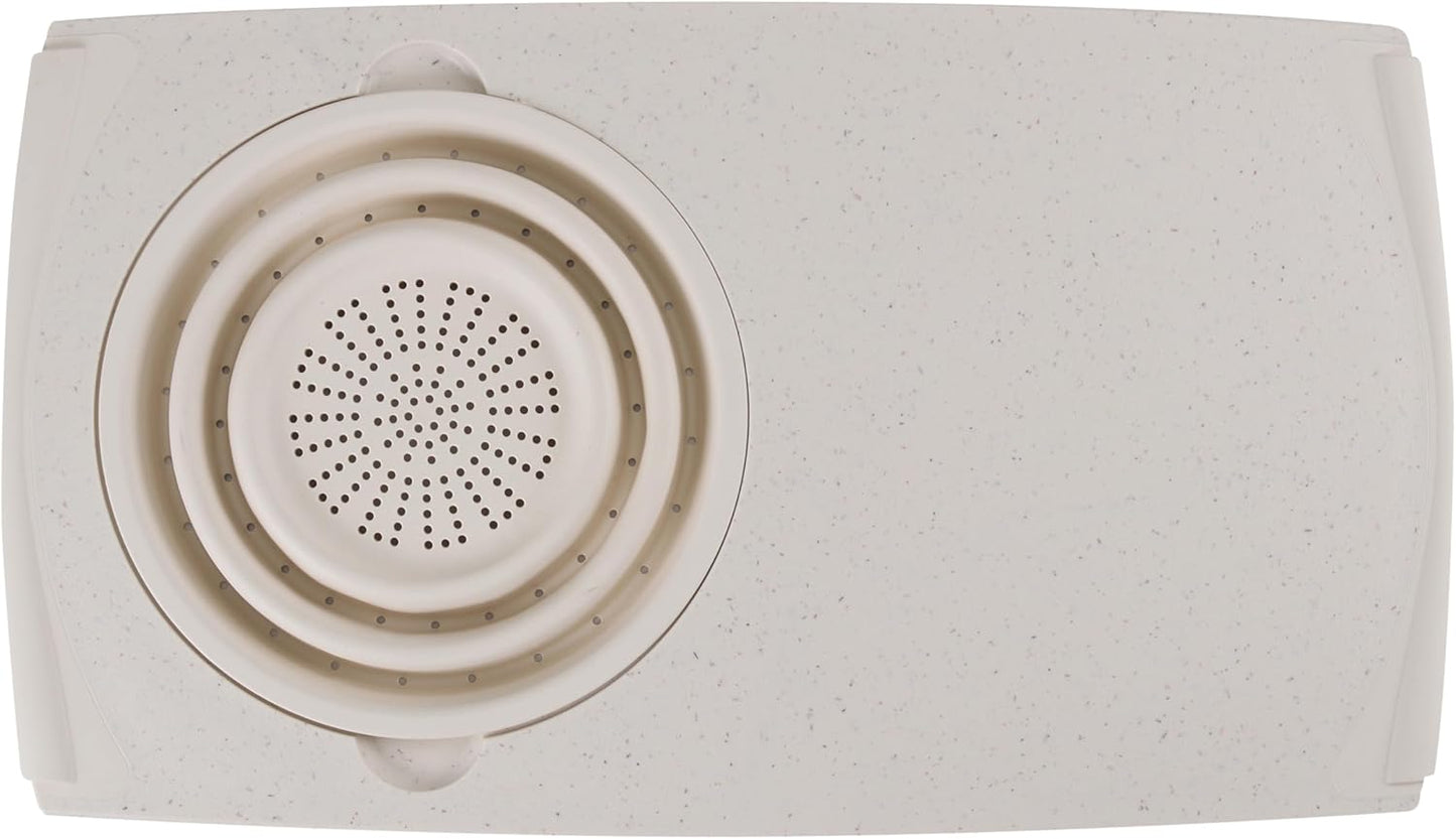 Over the Sink Poly Cutting Board with Collapsible Colander Strainer, 11.5 x 20", Natural/Gray