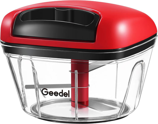 Vegetable Chopper, Manual Food Chopper with Hand Pull String, 500ml | Manual Food Processor, Sharp Stainless Steel Blade, Non-slip Base, Dishwasher Safe, No BPA, Portable, for Veggie, Fruit, Nut