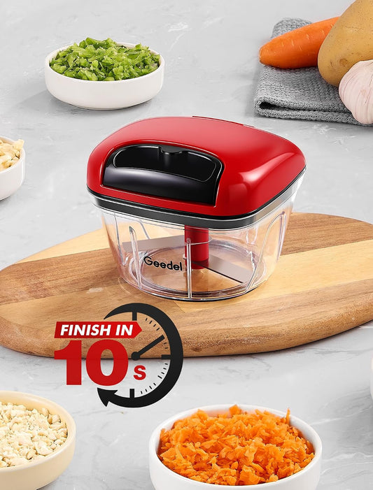 Vegetable Chopper, Manual Food Chopper with Hand Pull String, 500ml | Manual Food Processor, Sharp Stainless Steel Blade, Non-slip Base, Dishwasher Safe, No BPA, Portable, for Veggie, Fruit, Nut