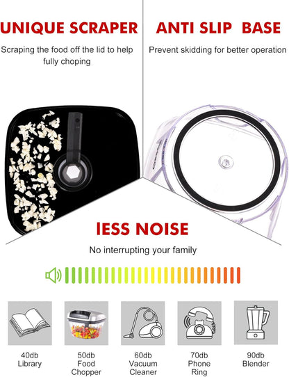 Vegetable Chopper, Manual Food Chopper with Hand Pull String, 500ml | Manual Food Processor, Sharp Stainless Steel Blade, Non-slip Base, Dishwasher Safe, No BPA, Portable, for Veggie, Fruit, Nut