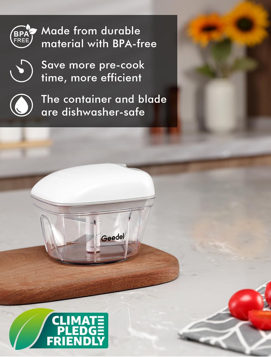 Vegetable Chopper, Manual Food Chopper with Hand Pull String, 500ml | Manual Food Processor, Sharp Stainless Steel Blade, Non-slip Base, Dishwasher Safe, No BPA, Portable, for Veggie, Fruit, Nut