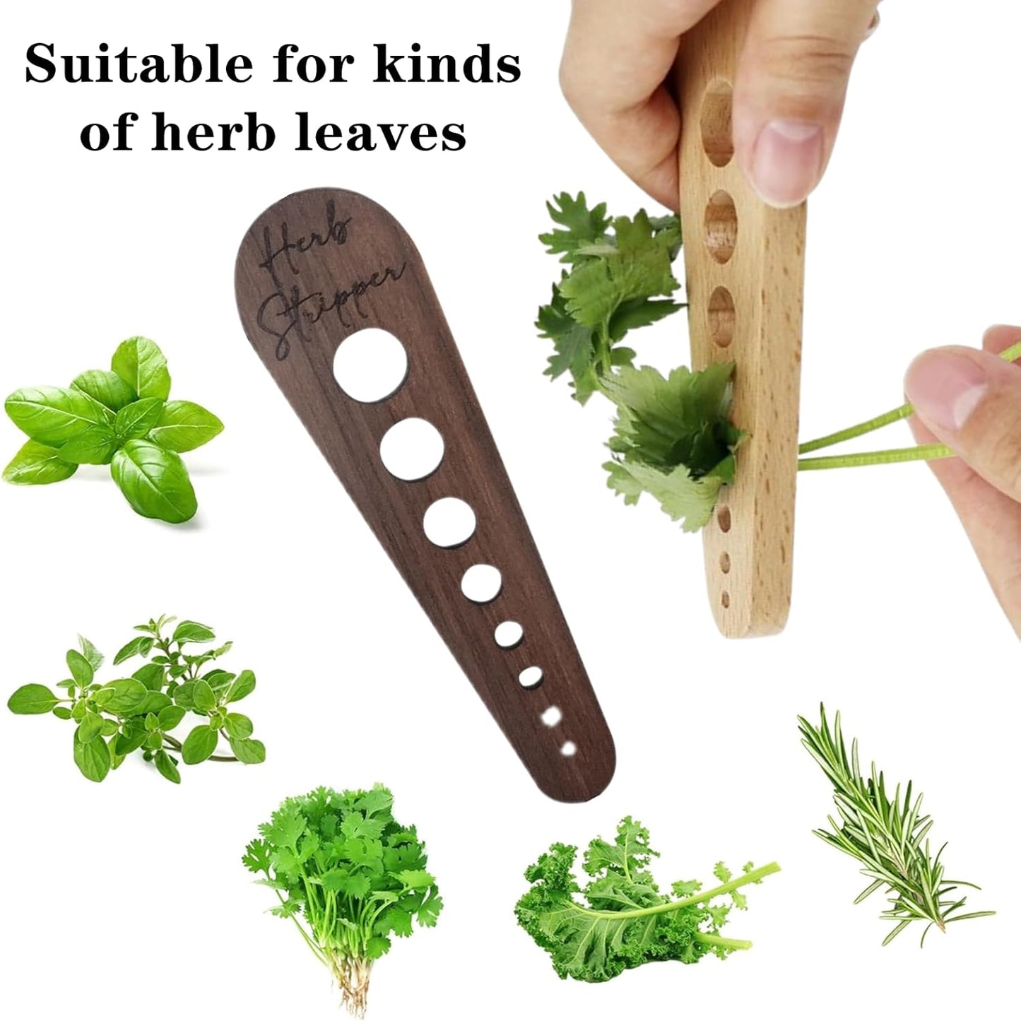 2 Pcs Herb Stripper Wooden Leaf Stripping Tool | 8 Different Sizes Aperture, Herb Leaf Remover Gadget, For Fresh Herbs, Vegetables