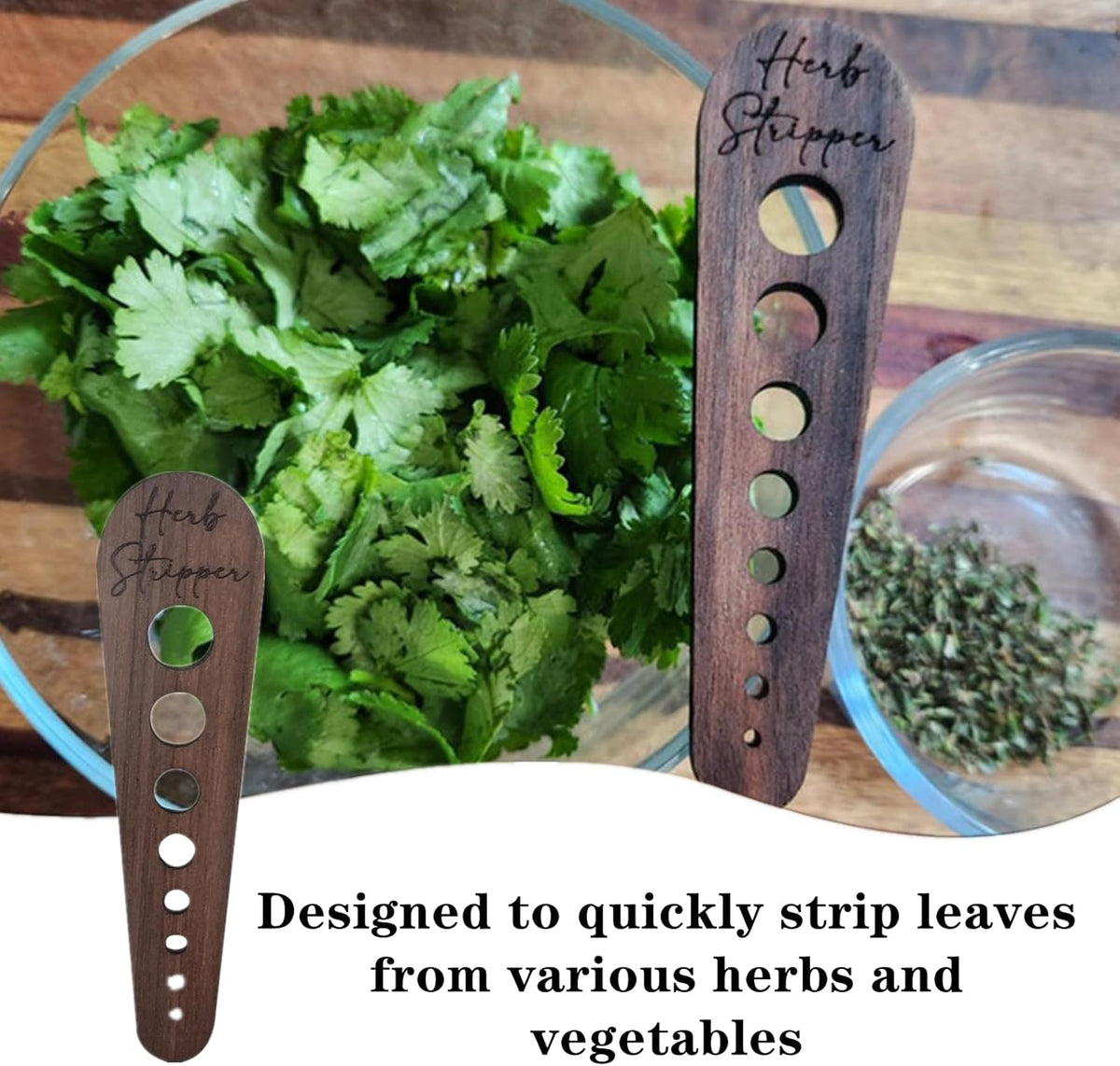 2 Pcs Herb Stripper Wooden Leaf Stripping Tool | 8 Different Sizes Aperture, Herb Leaf Remover Gadget, For Fresh Herbs, Vegetables