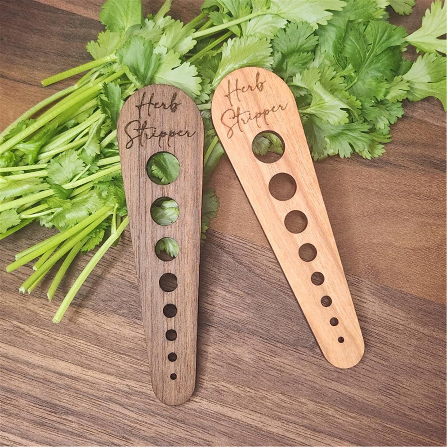 2 Pcs Herb Stripper Wooden Leaf Stripping Tool | 8 Different Sizes Aperture, Herb Leaf Remover Gadget, For Fresh Herbs, Vegetables