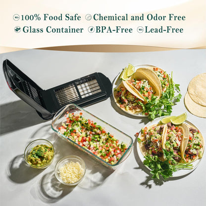 13-in-1 Vegetable Chopper Pro with Glass Container, Stainless Steel Blades, BPA-Free, Mandoline Slicer, Manual