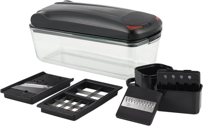 13-in-1 Vegetable Chopper Pro with Glass Container, Stainless Steel Blades, BPA-Free, Mandoline Slicer, Manual