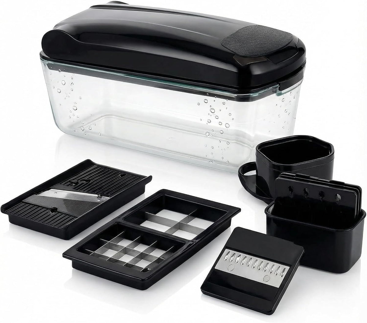 13-in-1 Vegetable Chopper Pro with Glass Container, Stainless Steel Blades, BPA-Free, Mandoline Slicer, Manual