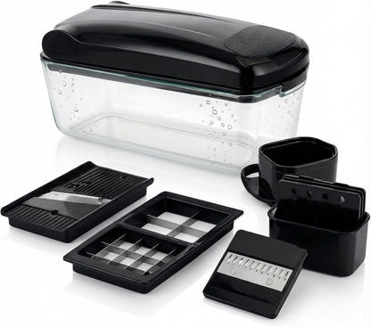 13-in-1 Vegetable Chopper Pro with Glass Container, Stainless Steel Blades, BPA-Free, Mandoline Slicer, Manual