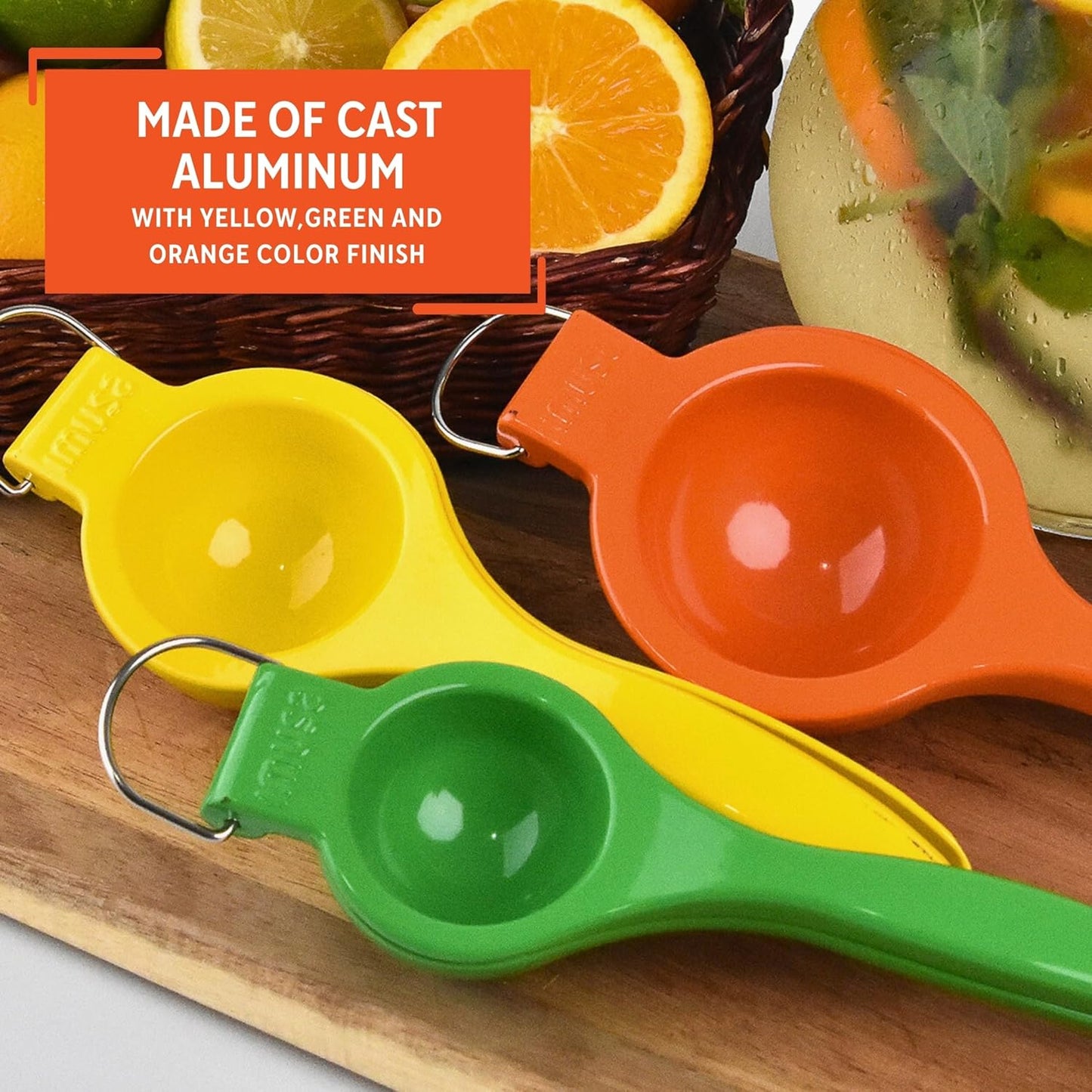 IMUSA 3-Pack Manual Citrus Juicer Set Lemon Squeezer Lime Juicer Orange Press Hand Juicer 7.7 8.6 9 in Cast Aluminum with Straining Holes for Kitchen Cocktails Beverages