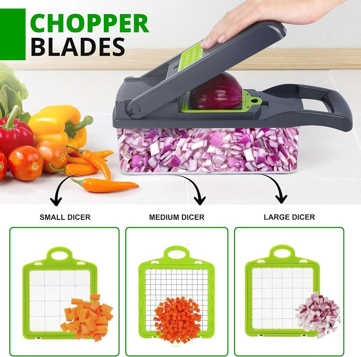 Frekia16 in 1 Vegetable Chopper Dicer With Container Mandoline Slicer Vegetable Cutter Onion Potato Fruit Food Manual Hand Cooking Gadget for kitchen Stainless Steel For 9 Blades salad kitchen tool