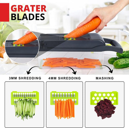 Frekia16 in 1 Vegetable Chopper Dicer With Container Mandoline Slicer Vegetable Cutter Onion Potato Fruit Food Manual Hand Cooking Gadget for kitchen Stainless Steel For 9 Blades salad kitchen tool
