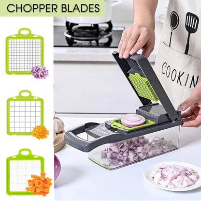 Frekia16 in 1 Vegetable Chopper Dicer With Container Mandoline Slicer Vegetable Cutter Onion Potato Fruit Food Manual Hand Cooking Gadget for kitchen Stainless Steel For 9 Blades salad kitchen tool