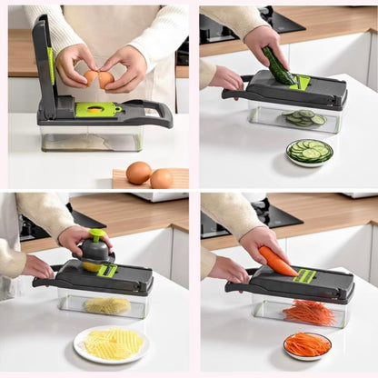 Frekia16 in 1 Vegetable Chopper Dicer With Container Mandoline Slicer Vegetable Cutter Onion Potato Fruit Food Manual Hand Cooking Gadget for kitchen Stainless Steel For 9 Blades salad kitchen tool