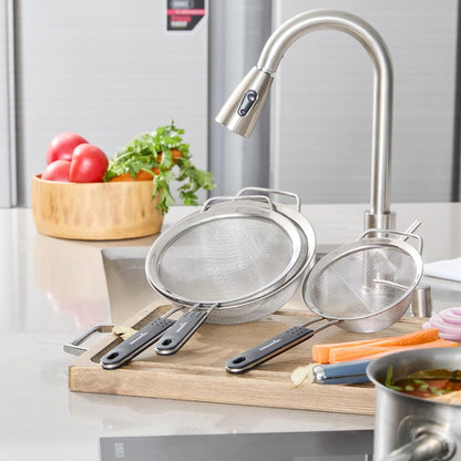Fine Mesh Strainer 1 Count 12.6" x 5.5" x 2.3" with Silicone Handle Stainless Steel Extra Fine Mesh Strainer Heat-Resistant Handle Dishwasher-Safe for Rice, Quinoa, Pasta