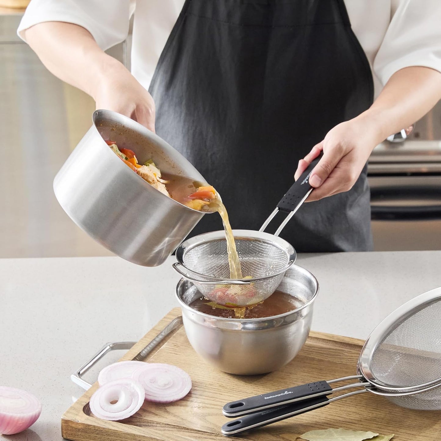 Fine Mesh Strainer 1 Count 12.6" x 5.5" x 2.3" with Silicone Handle Stainless Steel Extra Fine Mesh Strainer Heat-Resistant Handle Dishwasher-Safe for Rice, Quinoa, Pasta