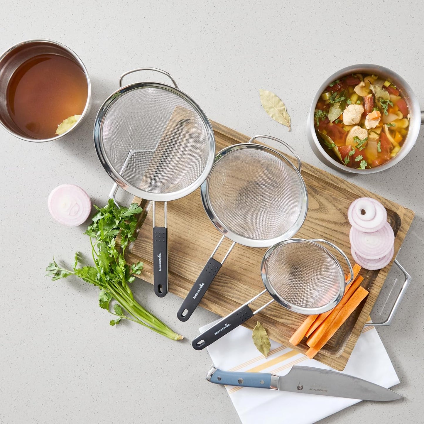 Fine Mesh Strainer 1 Count 12.6" x 5.5" x 2.3" with Silicone Handle Stainless Steel Extra Fine Mesh Strainer Heat-Resistant Handle Dishwasher-Safe for Rice, Quinoa, Pasta