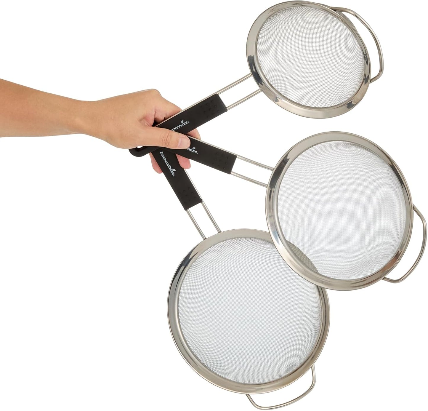 Fine Mesh Strainer 1 Count 12.6" x 5.5" x 2.3" with Silicone Handle Stainless Steel Extra Fine Mesh Strainer Heat-Resistant Handle Dishwasher-Safe for Rice, Quinoa, Pasta