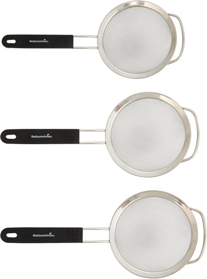 Fine Mesh Strainer 1 Count 12.6" x 5.5" x 2.3" with Silicone Handle Stainless Steel Extra Fine Mesh Strainer Heat-Resistant Handle Dishwasher-Safe for Rice, Quinoa, Pasta