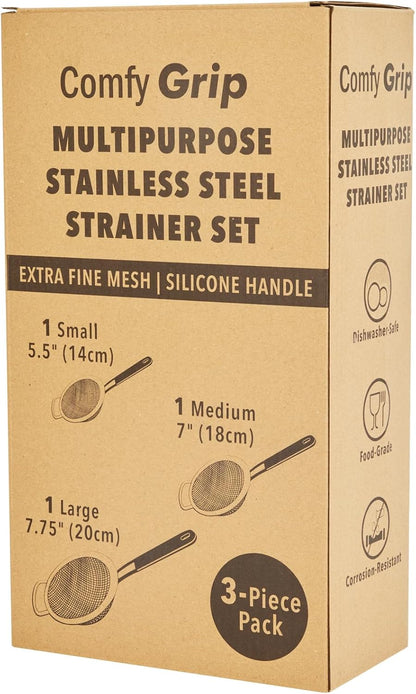 Fine Mesh Strainer 1 Count 12.6" x 5.5" x 2.3" with Silicone Handle Stainless Steel Extra Fine Mesh Strainer Heat-Resistant Handle Dishwasher-Safe for Rice, Quinoa, Pasta
