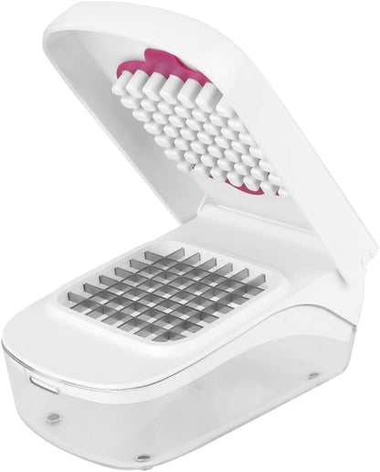 Manual Food Chopper, 3-in-1 Multifunctional Vegetable Fruit Cutter with Container for Onion, Potato, Carrot, Easy Push Down Handheld Kitchen