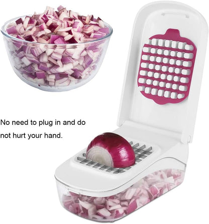 Manual Food Chopper, 3-in-1 Multifunctional Vegetable Fruit Cutter with Container for Onion, Potato, Carrot, Easy Push Down Handheld Kitchen