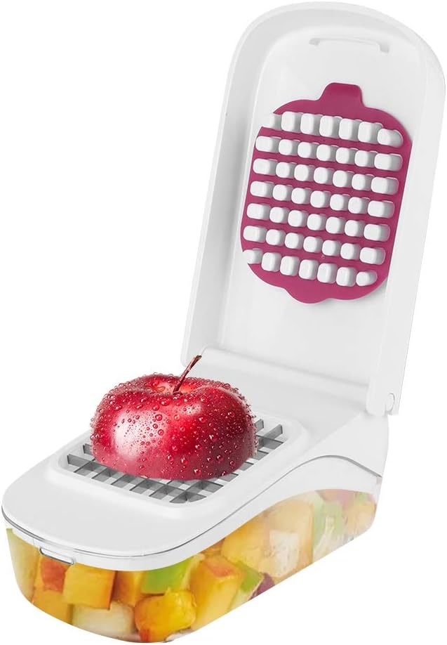 Manual Food Chopper, 3-in-1 Multifunctional Vegetable Fruit Cutter with Container for Onion, Potato, Carrot, Easy Push Down Handheld Kitchen