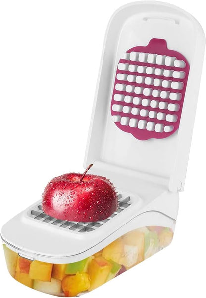 Manual Food Chopper, 3-in-1 Multifunctional Vegetable Fruit Cutter with Container for Onion, Potato, Carrot, Easy Push Down Handheld Kitchen