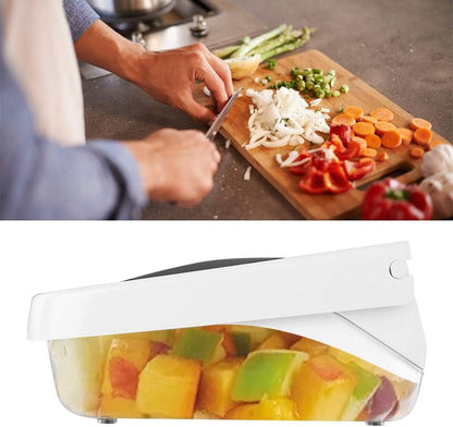 Manual Food Chopper, 3-in-1 Multifunctional Vegetable Fruit Cutter with Container for Onion, Potato, Carrot, Easy Push Down Handheld Kitchen