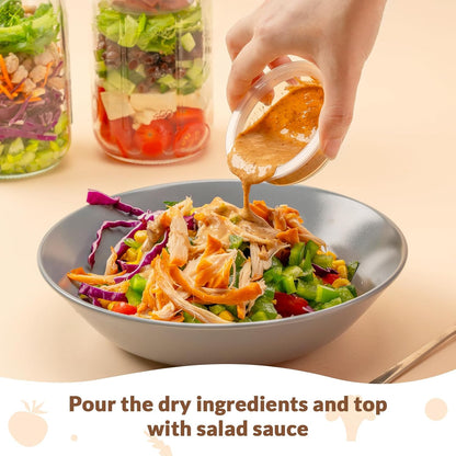 4 Pack Glass Salad Jars with Lids Meal Prep, Wet/Dry Separation | Pink/Orange/Sky Blue/Olive Green, Leakproof, Two Small Built-in Cups for Salad Dressing and Dry Ingredients,32oz Mason Jars