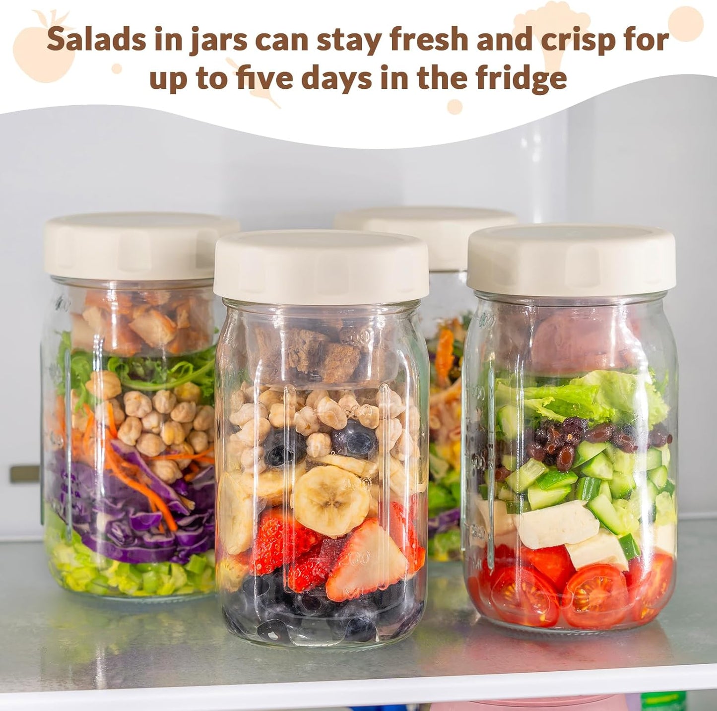4 Pack Glass Salad Jars with Lids Meal Prep, Wet/Dry Separation | Pink/Orange/Sky Blue/Olive Green, Leakproof, Two Small Built-in Cups for Salad Dressing and Dry Ingredients,32oz Mason Jars