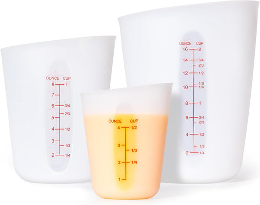 Upgraded 3 Piece Silicone Measuring Cup Sets Squeeze & Pour Liquid Measuring Cups Flexible Chocolate Melting Cup Baking Supplies Chef Gifts