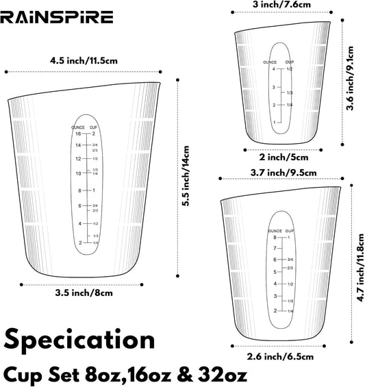 Upgraded 3 Piece Silicone Measuring Cup Sets Squeeze & Pour Liquid Measuring Cups Flexible Chocolate Melting Cup Baking Supplies Chef Gifts