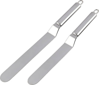 Offset Spatula Set - 2Pcs 6" & 8" Stainless Steel Icing Frosting Smoother - Cake Decorating Tools for Cake Decorating, Baking