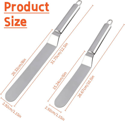Offset Spatula Set - 2Pcs 6" & 8" Stainless Steel Icing Frosting Smoother - Cake Decorating Tools for Cake Decorating, Baking