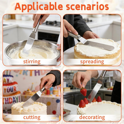 Offset Spatula Set - 2Pcs 6" & 8" Stainless Steel Icing Frosting Smoother - Cake Decorating Tools for Cake Decorating, Baking