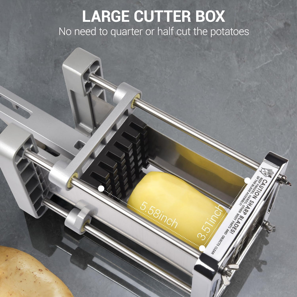 French Fry Cutter, Professional Stainless Steel Potato Cutter with 1/2", 1/4", 3/8" & Wedge Blades for Potatoes, Carrots, Apples