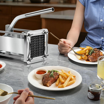 French Fry Cutter, Professional Stainless Steel Potato Cutter with 1/2", 1/4", 3/8" & Wedge Blades for Potatoes, Carrots, Apples
