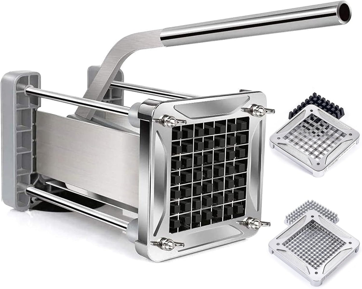 French Fry Cutter, Professional Stainless Steel Potato Cutter with 1/2", 1/4", 3/8" & Wedge Blades for Potatoes, Carrots, Apples
