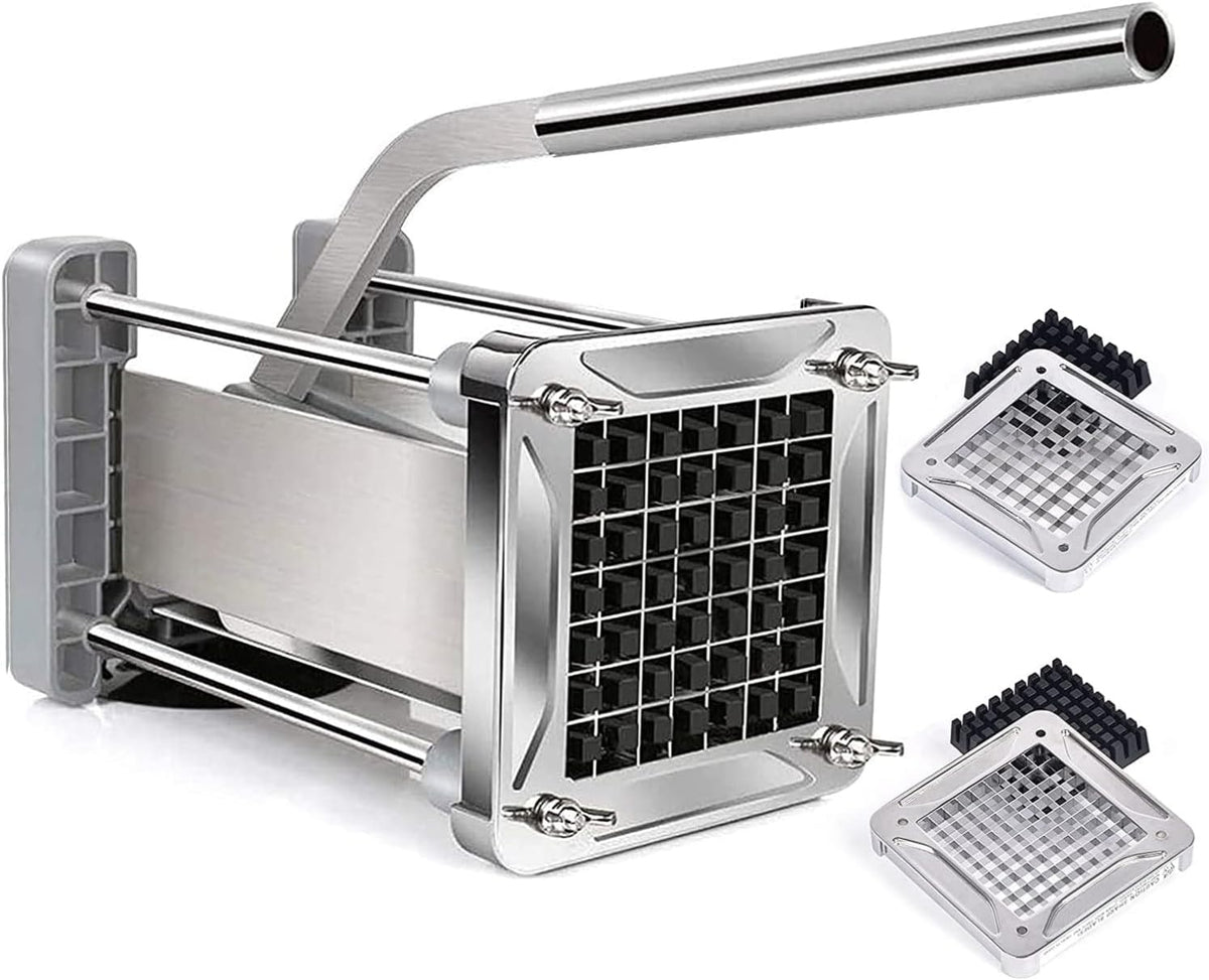 French Fry Cutter, Professional Stainless Steel Potato Cutter with 1/2", 1/4", 3/8" & Wedge Blades for Potatoes, Carrots, Apples