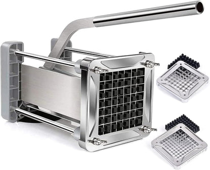 French Fry Cutter, Professional Stainless Steel Potato Cutter with 1/2", 1/4", 3/8" & Wedge Blades for Potatoes, Carrots, Apples