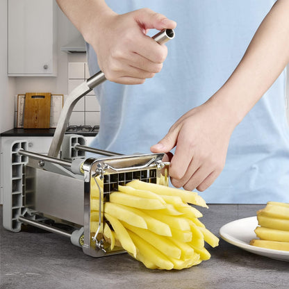 French Fry Cutter, Professional Stainless Steel Potato Cutter with 1/2", 1/4", 3/8" & Wedge Blades for Potatoes, Carrots, Apples