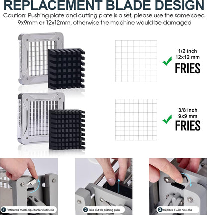French Fry Cutter, Professional Stainless Steel Potato Cutter with 1/2", 1/4", 3/8" & Wedge Blades for Potatoes, Carrots, Apples