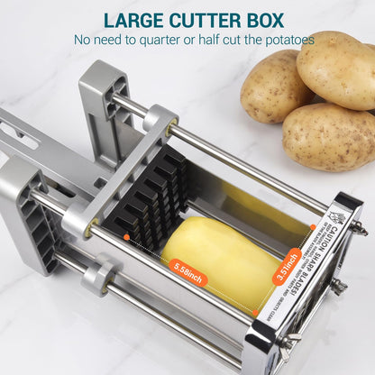 French Fry Cutter, Professional Stainless Steel Potato Cutter with 1/2", 1/4", 3/8" & Wedge Blades for Potatoes, Carrots, Apples