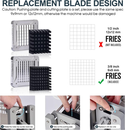 French Fry Cutter, Professional Stainless Steel Potato Cutter with 1/2", 1/4", 3/8" & Wedge Blades for Potatoes, Carrots, Apples
