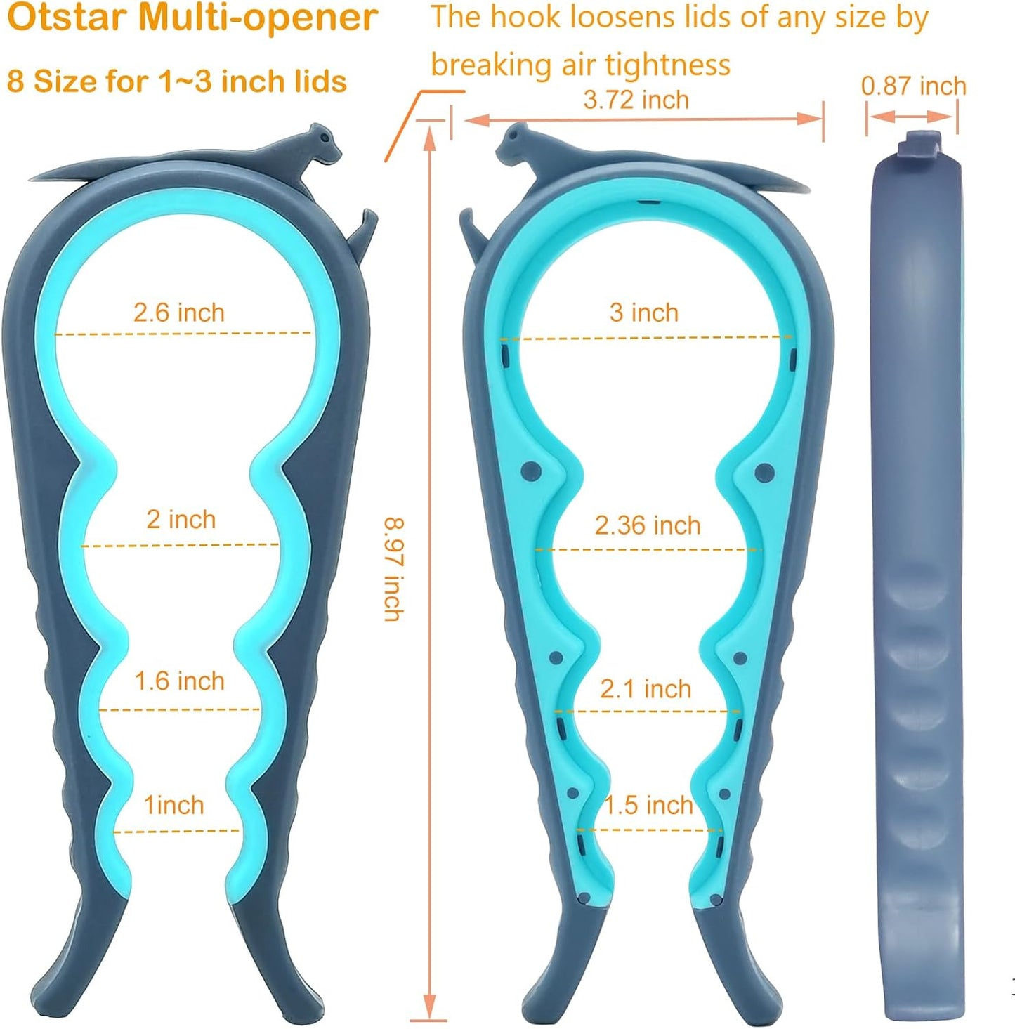 Jar Opener & Bottle Opener for Seniors with Arthritis, Weak Hands, 4-Pieces | Multi-use Lid Opener Set with Non-slip Rubber Gripper Pad & Wine Opener, Great for Senior Parents, Grandparents or Loved Ones