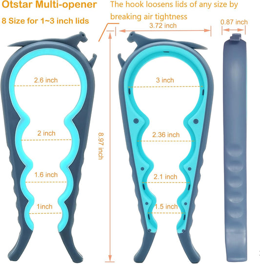 Jar Opener & Bottle Opener for Seniors with Arthritis, Weak Hands, 4-Pieces | Multi-use Lid Opener Set with Non-slip Rubber Gripper Pad & Wine Opener, Great for Senior Parents, Grandparents or Loved Ones