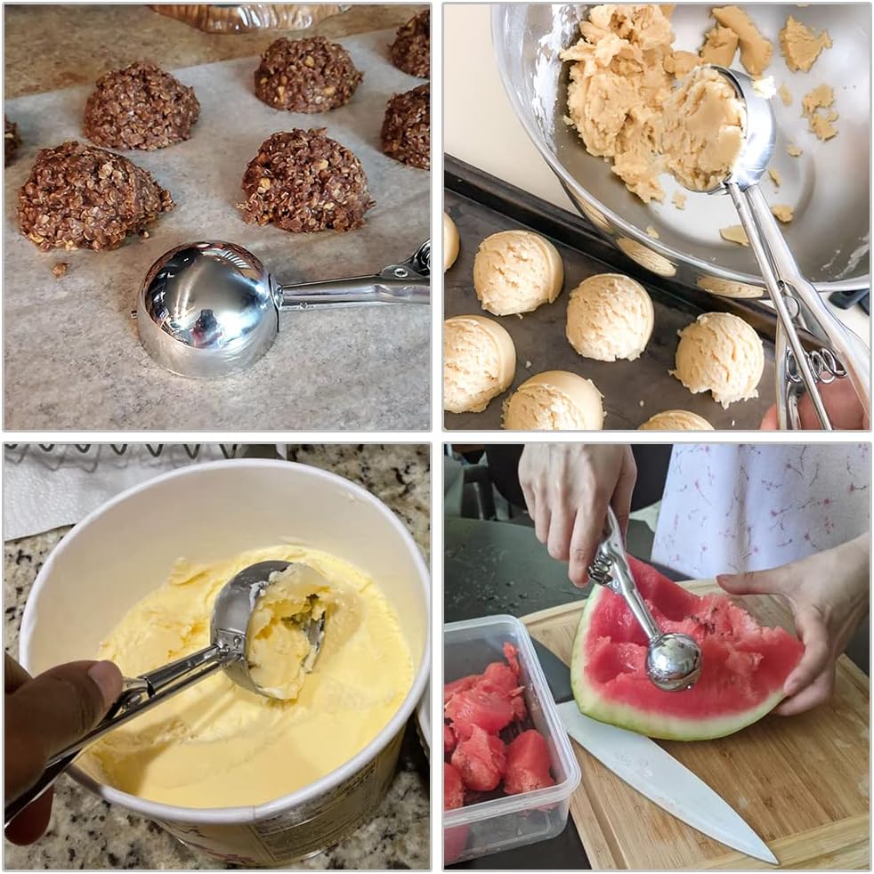 Mini Cookie Scoop #100-2 Teaspoon Scoop - Mini Ice Cream Scoop, Made of Food Grade 304 Stainless Steel with Comfortable Rubber Grip Handles