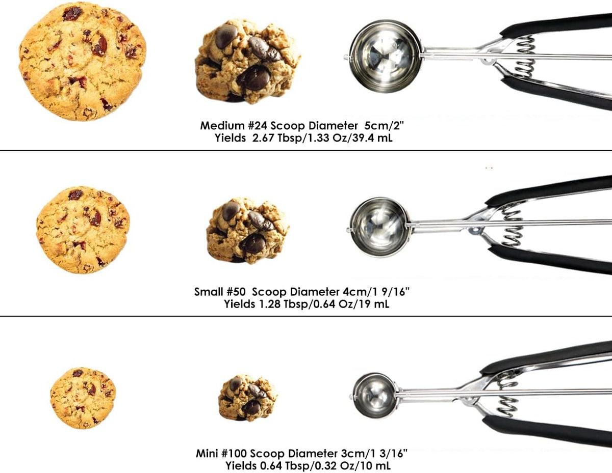 Mini Cookie Scoop #100-2 Teaspoon Scoop - Mini Ice Cream Scoop, Made of Food Grade 304 Stainless Steel with Comfortable Rubber Grip Handles