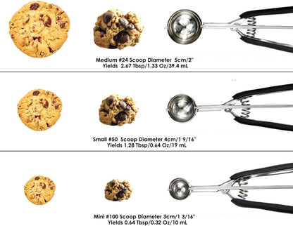 Mini Cookie Scoop #100-2 Teaspoon Scoop - Mini Ice Cream Scoop, Made of Food Grade 304 Stainless Steel with Comfortable Rubber Grip Handles